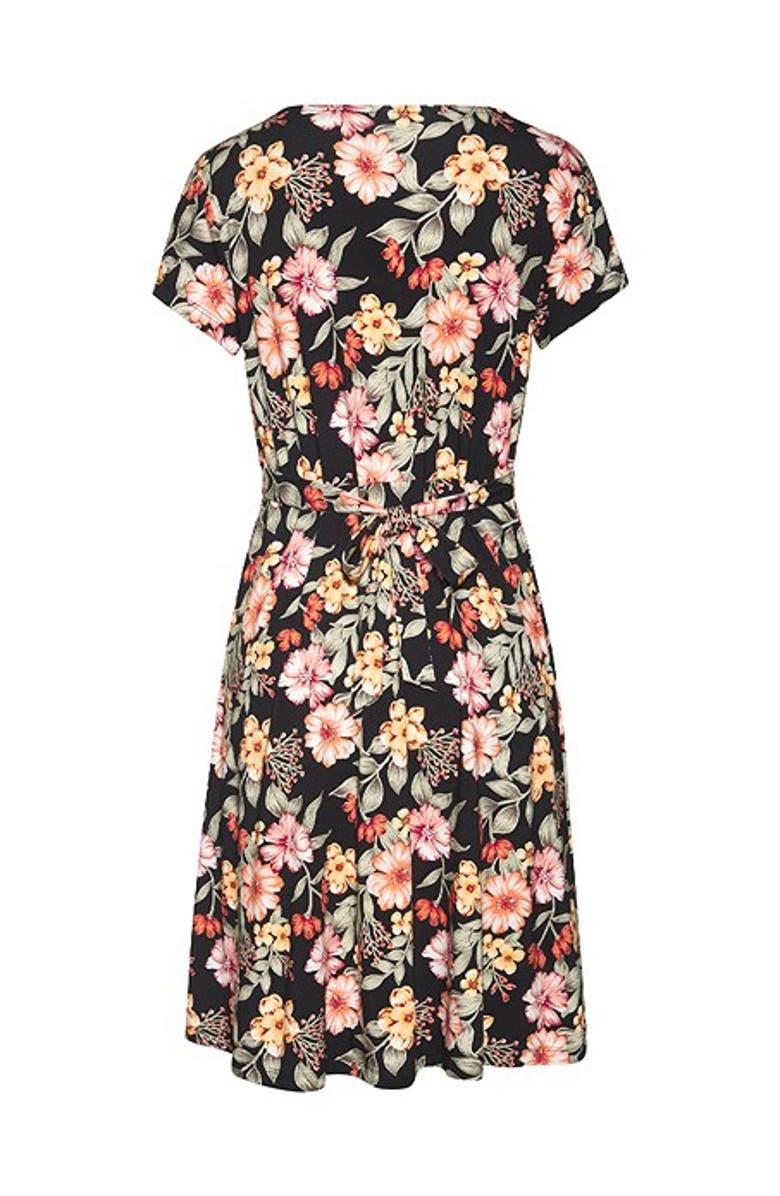 LASCANA Women's Floral Short Sleeve Dress, Alternate, color, Black Printed