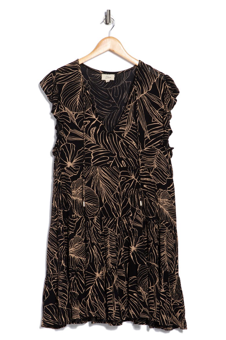 Ruffle Tiered Cover-Up Dress, Alternate, color, BLACK NATURAL TROPIC