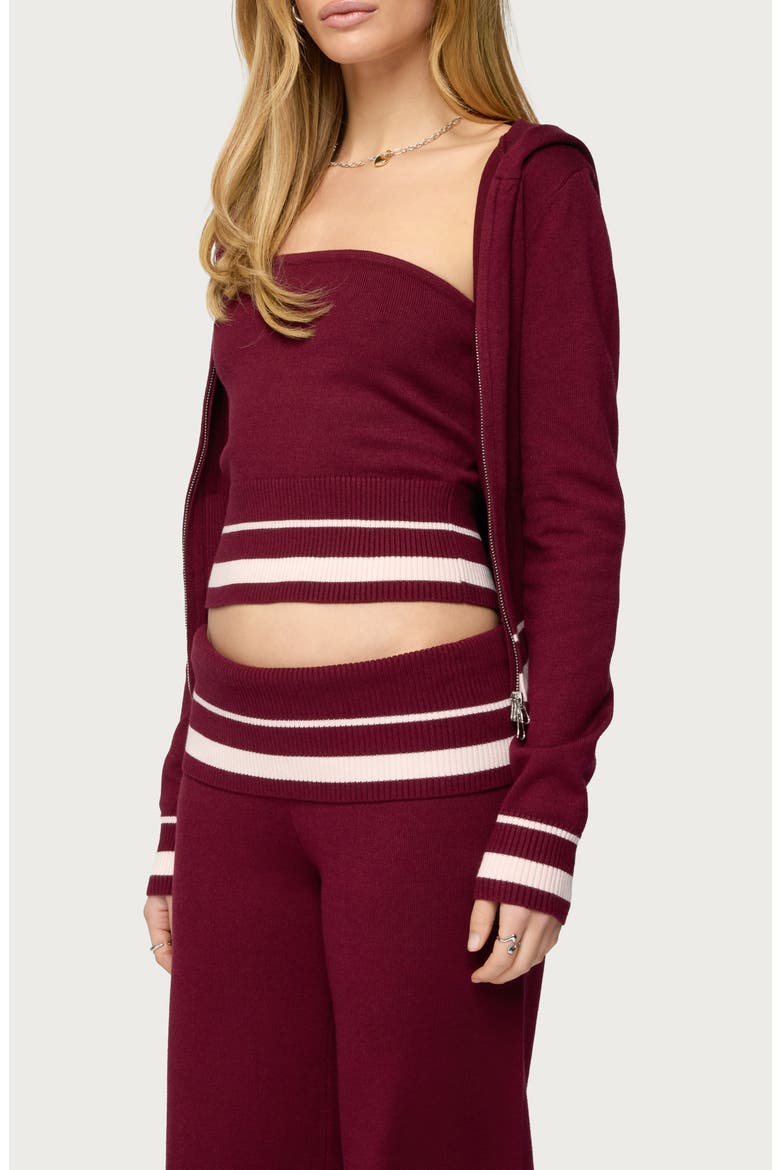 Kaliya Zip-Up Knit Hoodie, Alternate, color, BURGUNDY