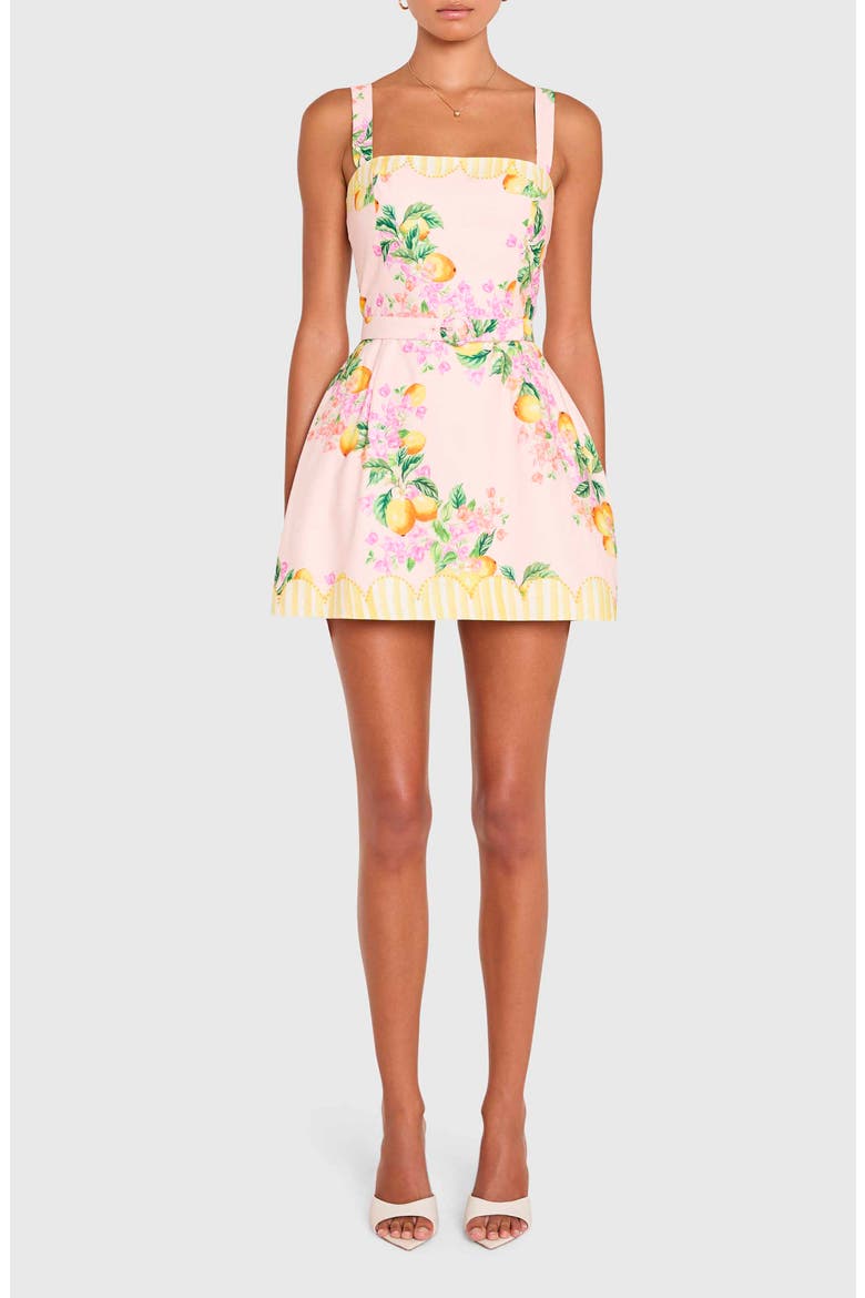 Judie Lemon Print Belted Linen Blend Romper, Main, color, LIMONCELLO PRINT