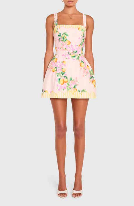 Judie Lemon Print Belted Linen Blend Romper
