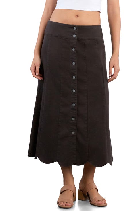Scallop Denim Midi Skirt