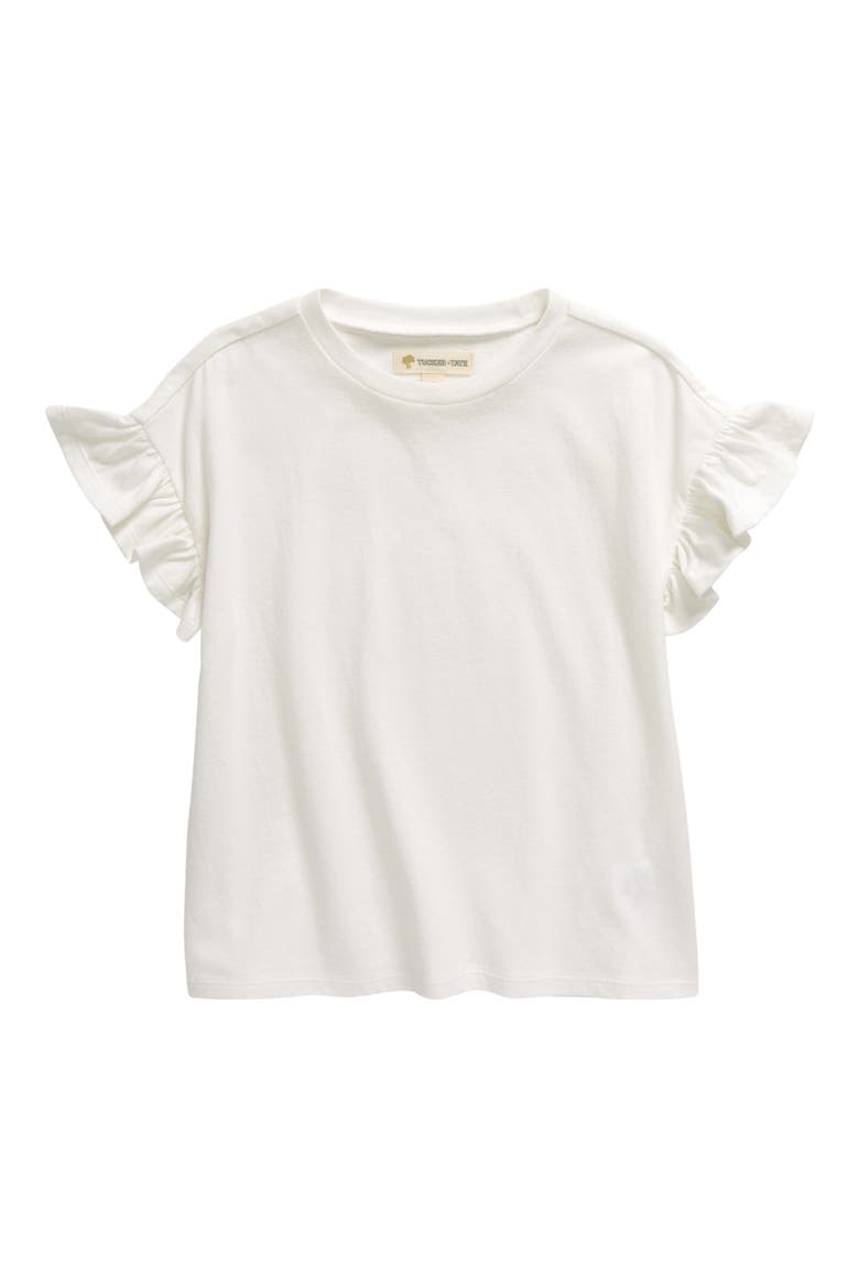 Kids' Ruffle Sleeve Cotton Top, Main, color, WHITE SNOW