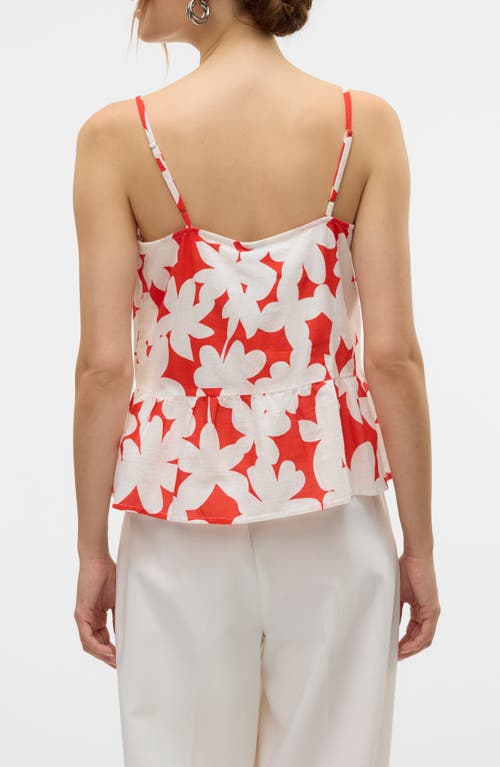 Vero Moda Dicthe Floral Peplum Organic Cotton Camisole In Fiery Red Aoploa