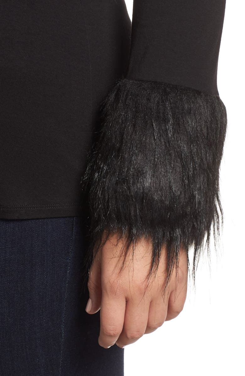 Vince Camuto Faux Fur Cuff Top, Alternate, color, 