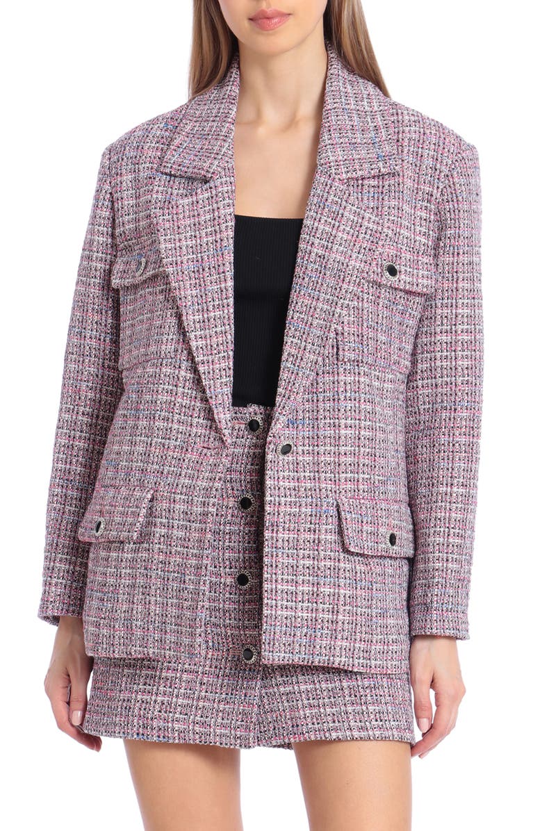 Avec Les Filles Tweed Crystal Button Blazer, Main, color, 