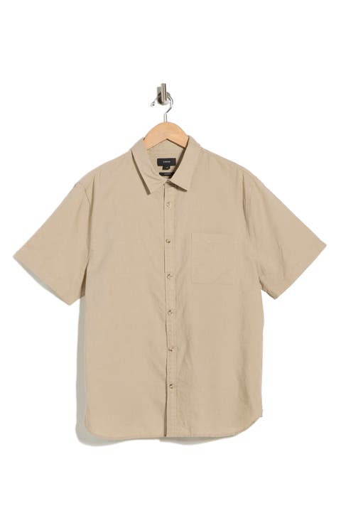 Classic Fit Short Sleeve Linen Blend Button-Up Shirt