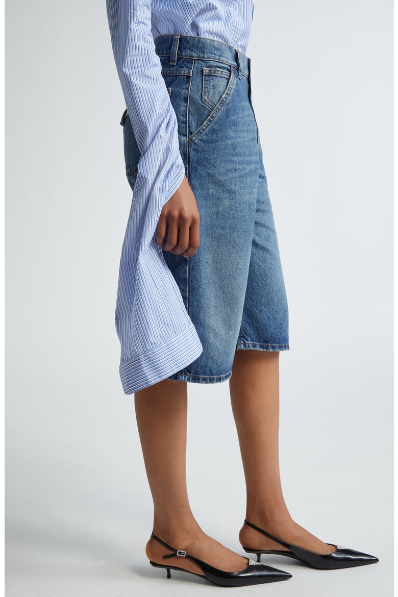 Belted Pocket Denim Bermuda Shorts, Alternate, color, BLUE