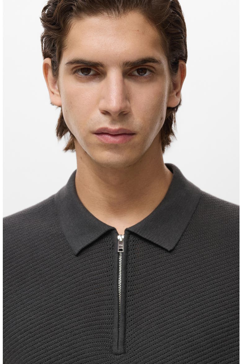Openwork Zip Polo, Alternate, color, CHARCOAL