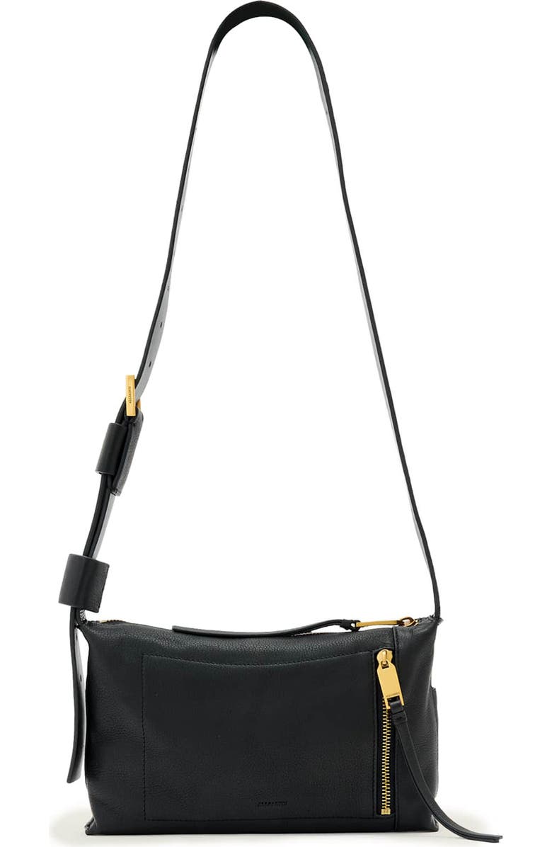 AllSaints Small Alba Zip Leather Crossbody Bag, Main, color, Black