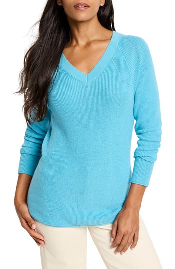 Nic + Zoe Nic+zoe V-neck Sweater In Blue