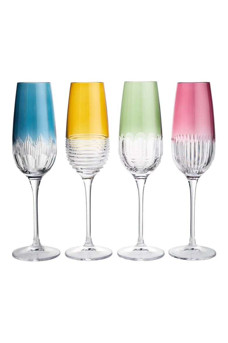 Mixology Mixed Set of 4 Champagne Flutes, Main, color, MULTI BLUE