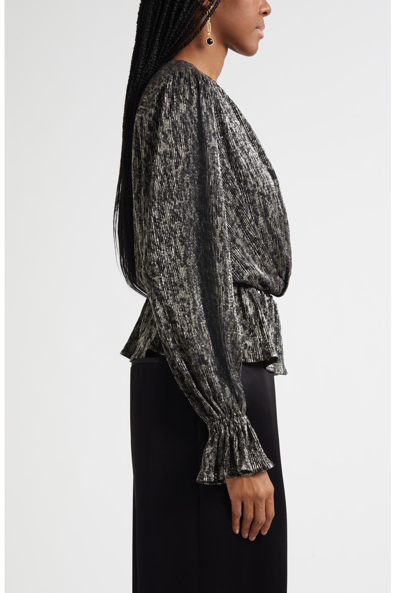 Jean Metallic Lamé Faux Wrap Top, Alternate, color, BLACK ANIMAL LAME