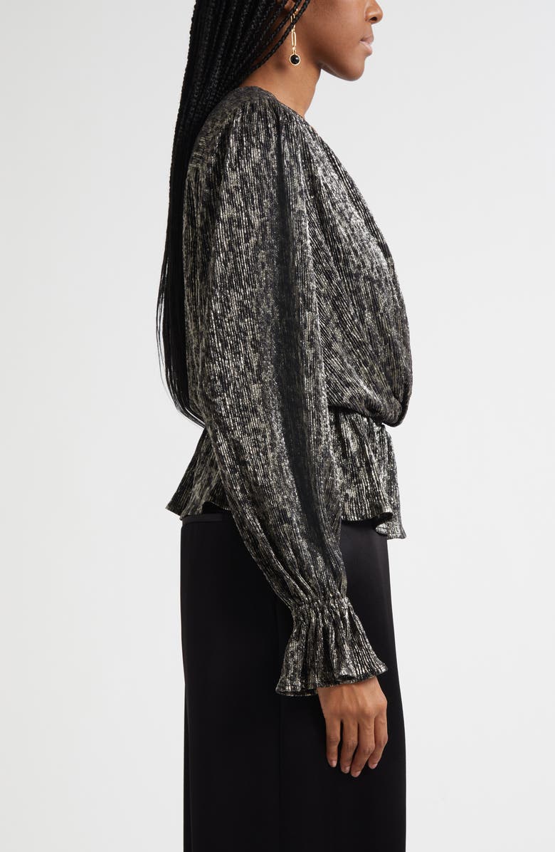 Ramy Brook Jean Metallic Lamé Faux Wrap Top, Alternate, color, Black Animal Lame