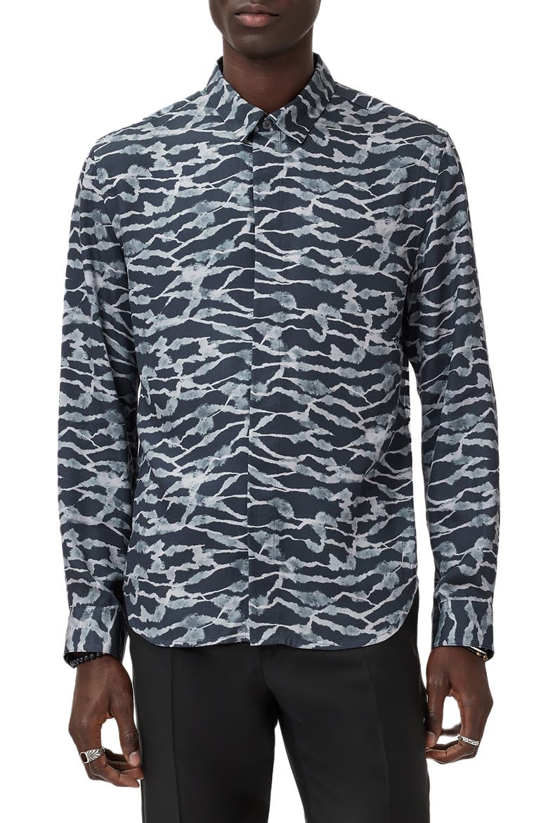 Rodney Abstract Print Modal Button-Up Shirt, Alternate, color, BLACK