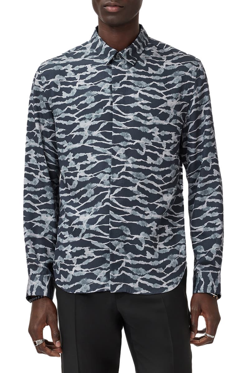 John Varvatos Rodney Abstract Print Modal Button-Up Shirt, Alternate, color, Black