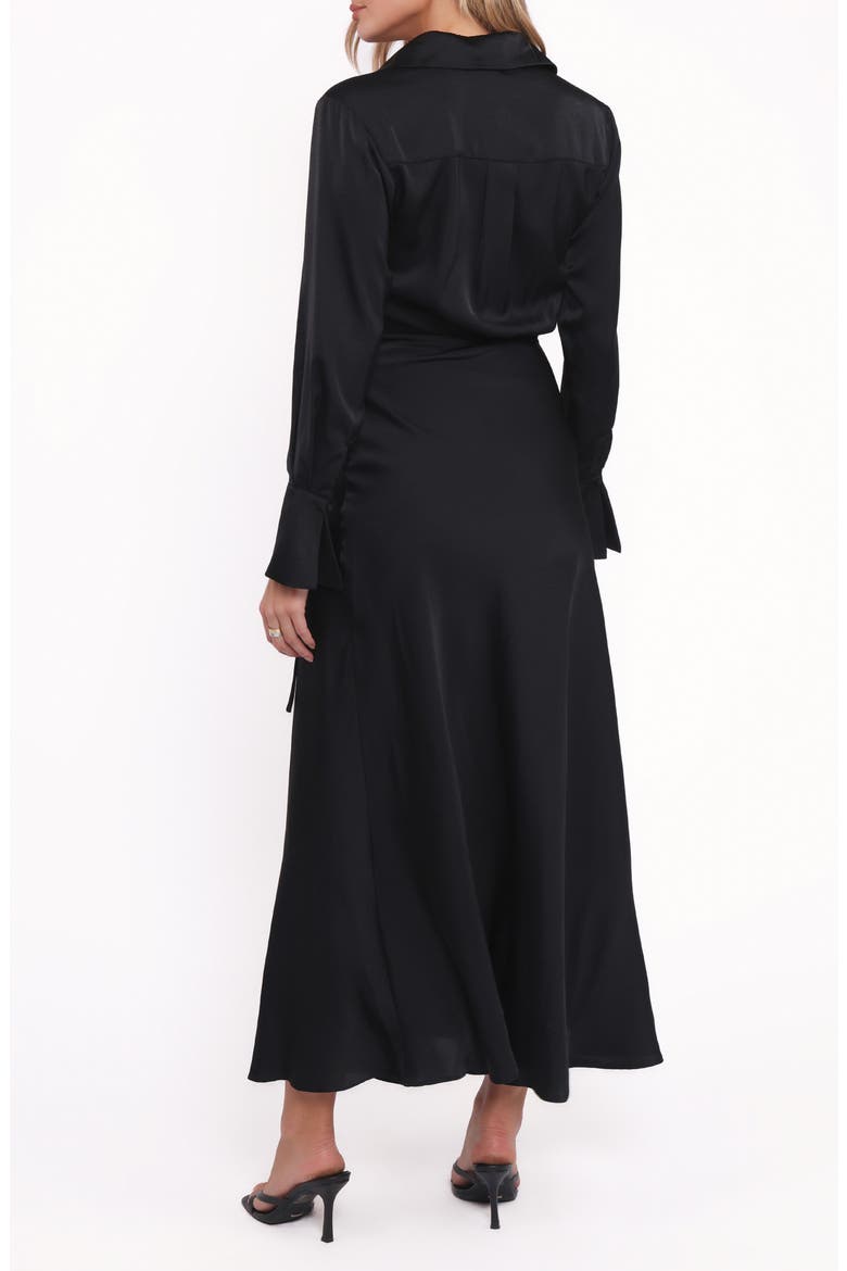 Verna Long Sleeve Wrap Maxi Shirtdress, Alternate, color, BLACK