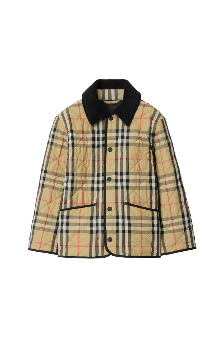Burberry Check Quilted Nylon Barn Jacket, Main, color, Sand
