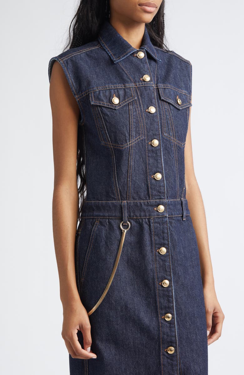 SPORTMAX Farfalla Sleeveless Denim Utility Dress, Alternate, color, Midnight Blue