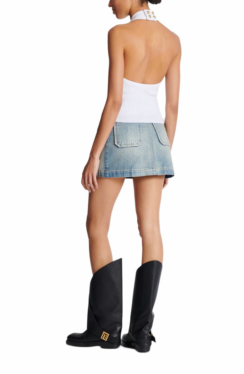 Balmain Cable-Knit Halterneck Top, Alternate, color, White