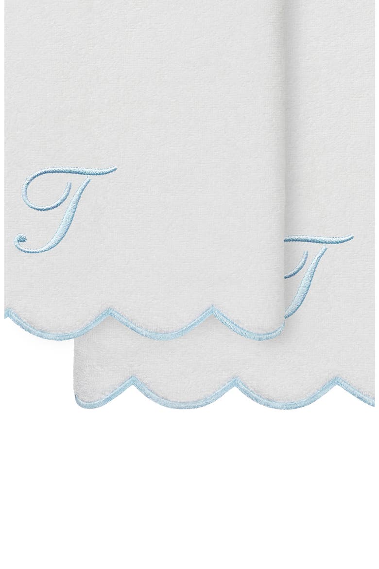 Adornia Scallop Initial 2-Piece Bath Towel Set, Alternate, color, WHITE/ BLUE T