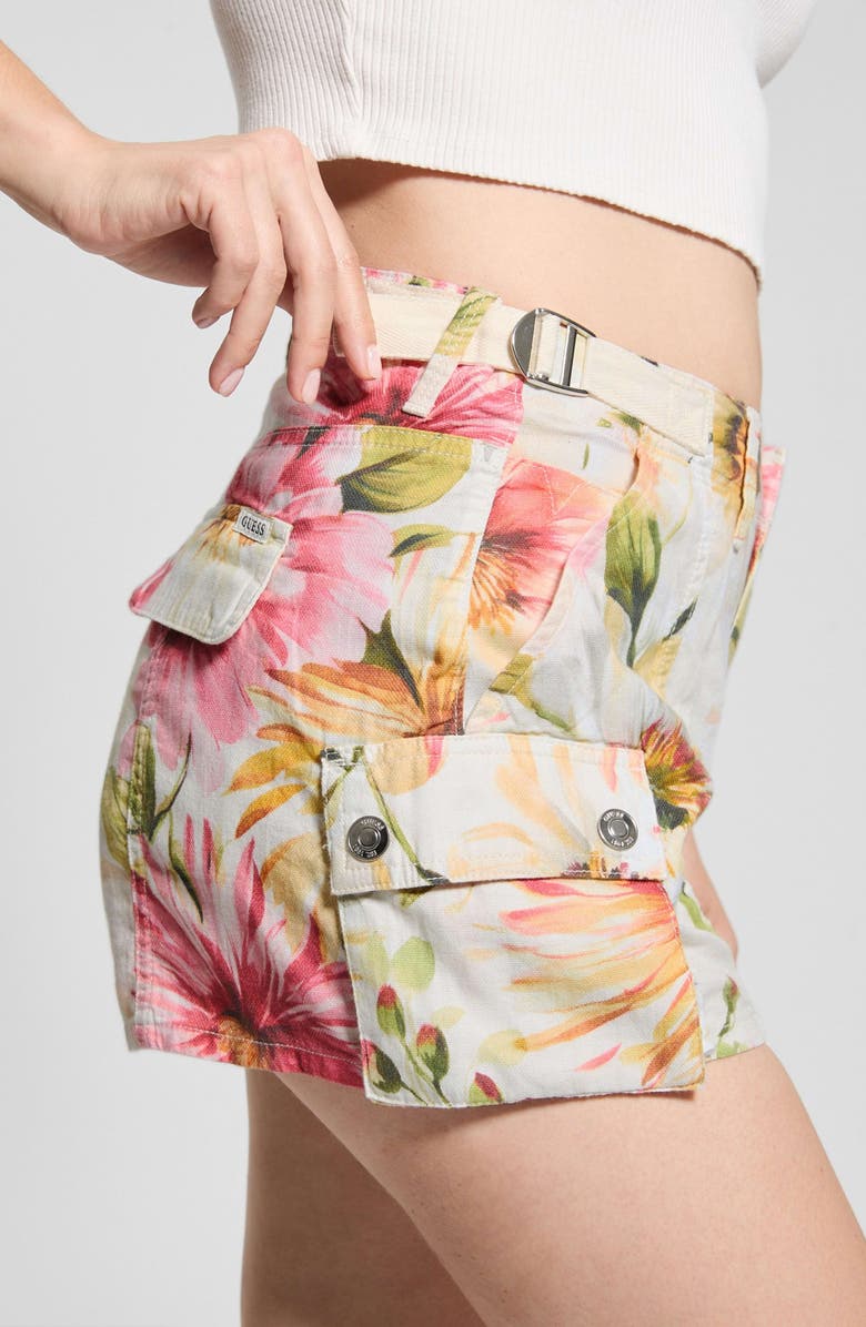 GUESS Amara Cargo Shorts, Alternate, color, Green Plant Multi