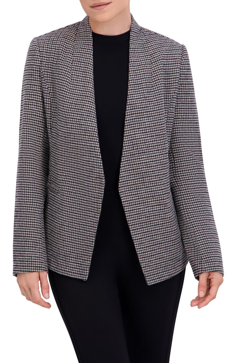Ookie & Lala Houndstooth Open Front Blazer, Main, color, Grey/ Black