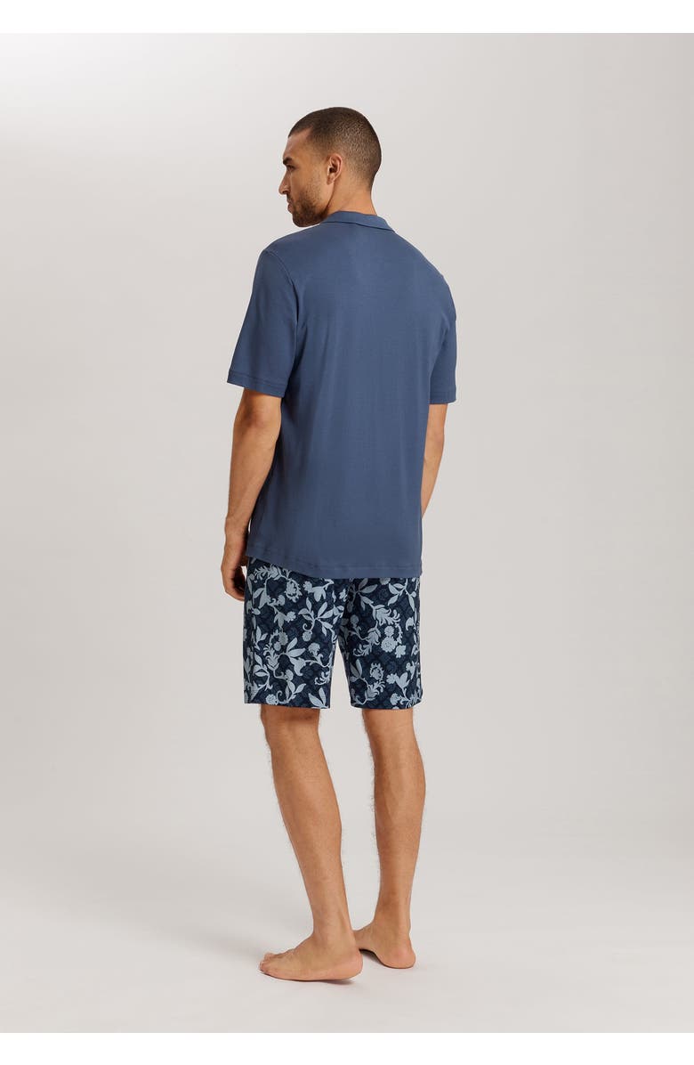 Hanro Night And Day Button Front Cotton Pajama Set, Alternate, color, Night Blue Tiles