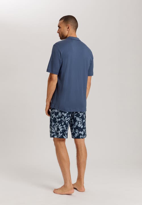 Hanro Night And Day Button Front Cotton Pajama Set In Night Blue Tiles
