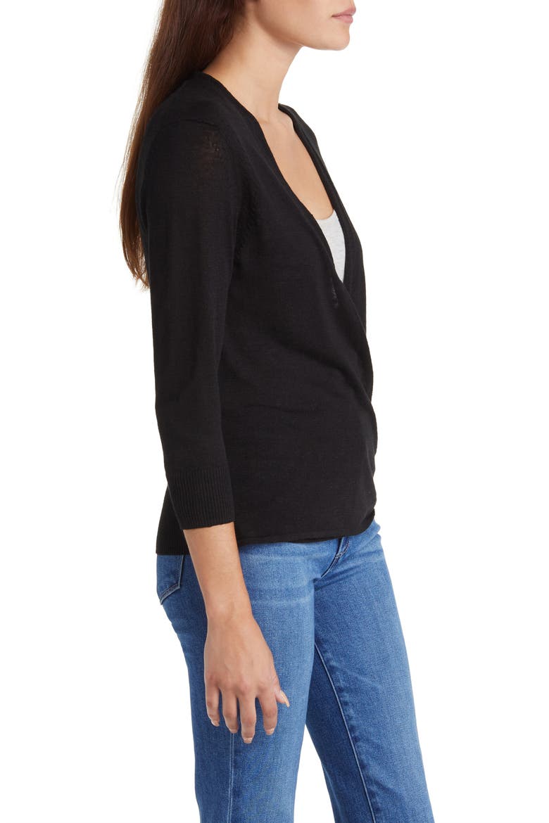 Addison Linen Blend Cardigan, Alternate, color, BLACK