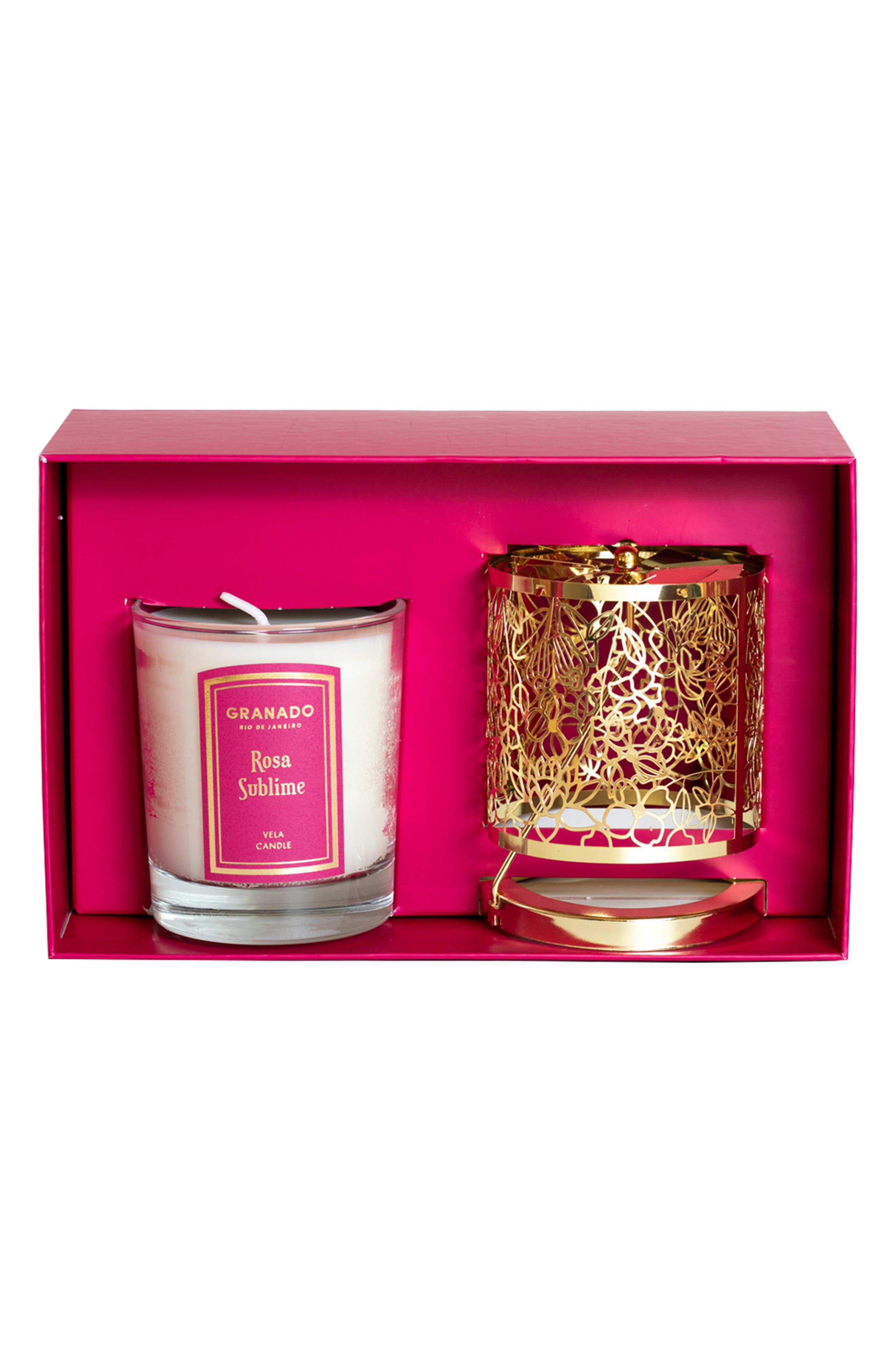 GRANADO Rosa Sublime Scented Candle & Lantern Set in Rose Scented 