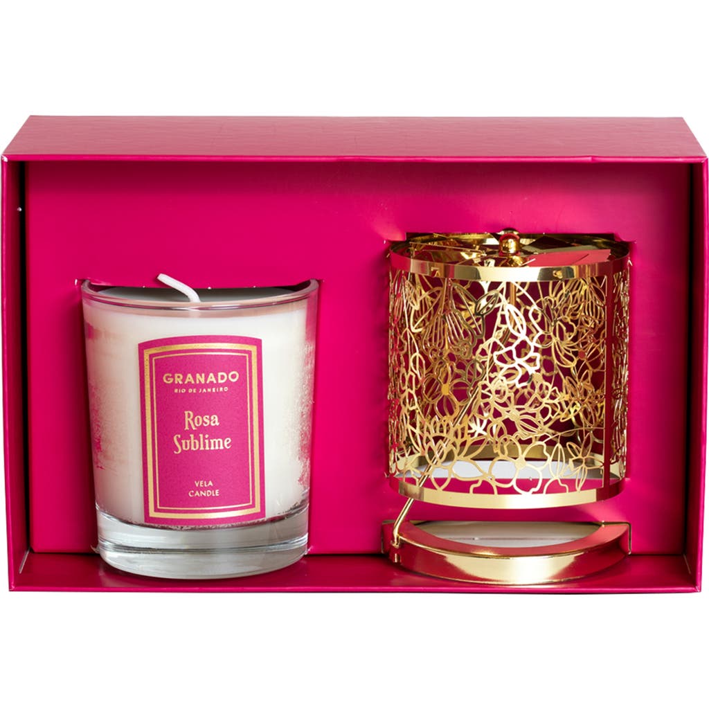 Granado Rosa Sublime Scented Candle & Lantern Set In Gold