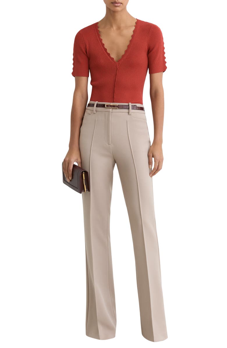 Reiss Marcy Rib Knit Short Sleeve Button-Up Shirt, Alternate, color, Rust Red