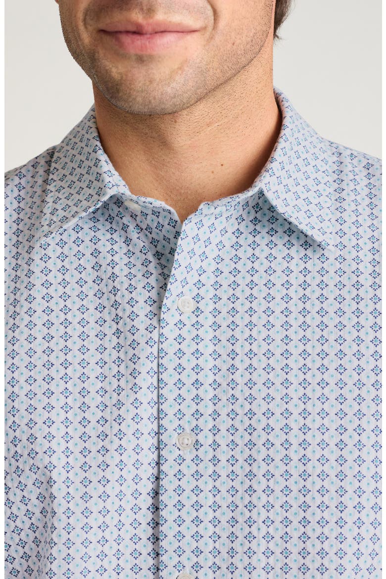 Riviera Slim Fit Print Seersucker Short Sleeve Shirt, Alternate, color, WHITE TILE SEERSUCKER