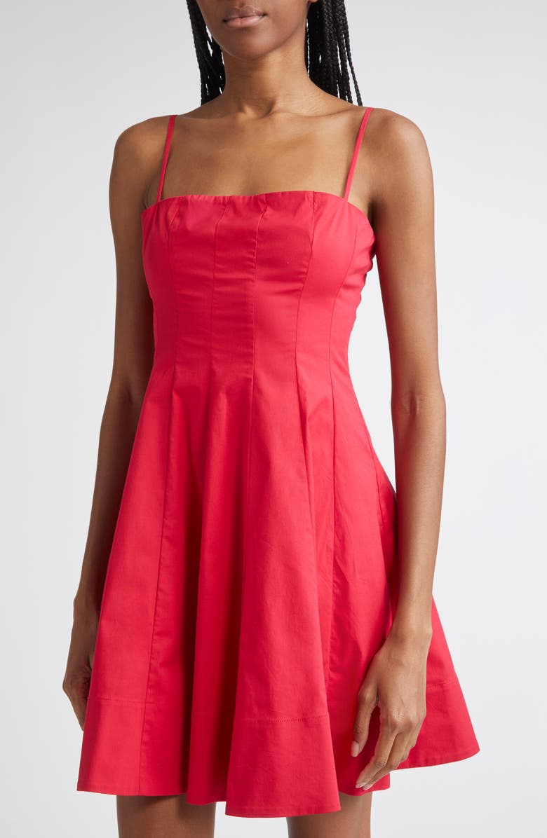 STAUD Wylie Pleated Stretch Cotton Mini Sundress, Alternate, color, Cherry