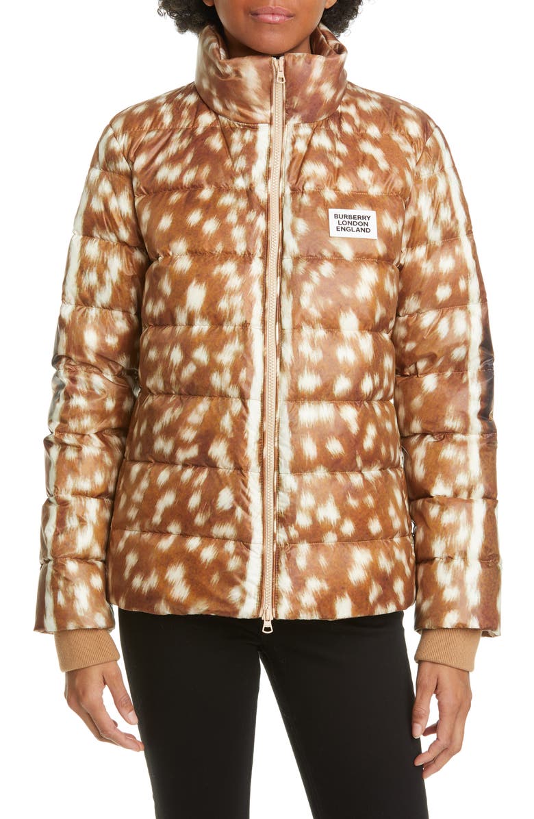 Burberry Colinton Deer Print Down Puffer Coat, Main, color, 