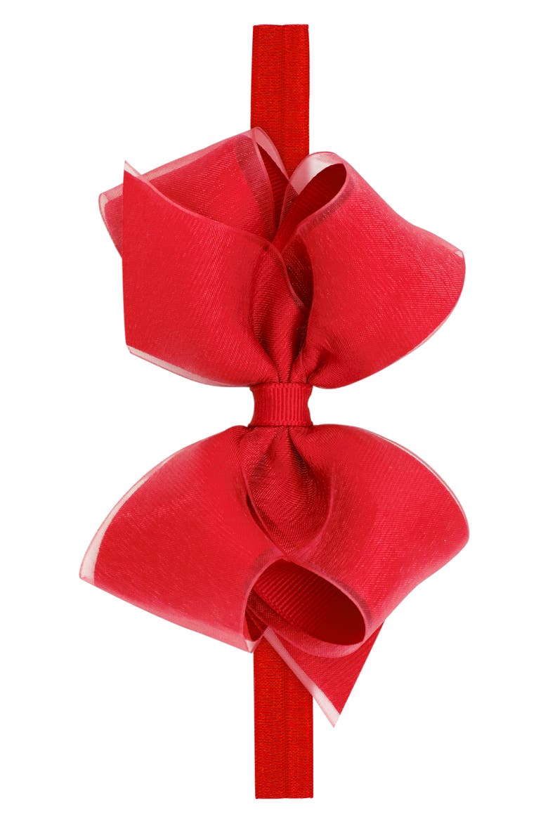 Elastic Organza Bow Headband, Main, color, RED