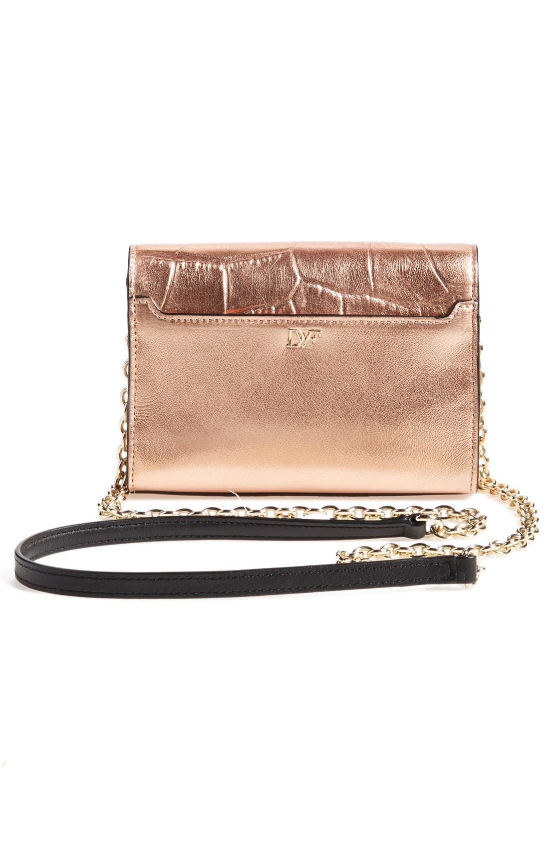 'Micro Mini 440' Croc Embossed Metallic Leather Crossbody Bag, Alternate, color, ROSE GOLD