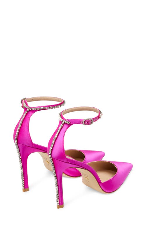 Stuart Weitzman Stuart Glam100 Pointed Toe Ankle Strap Pump In Flamingo/clear