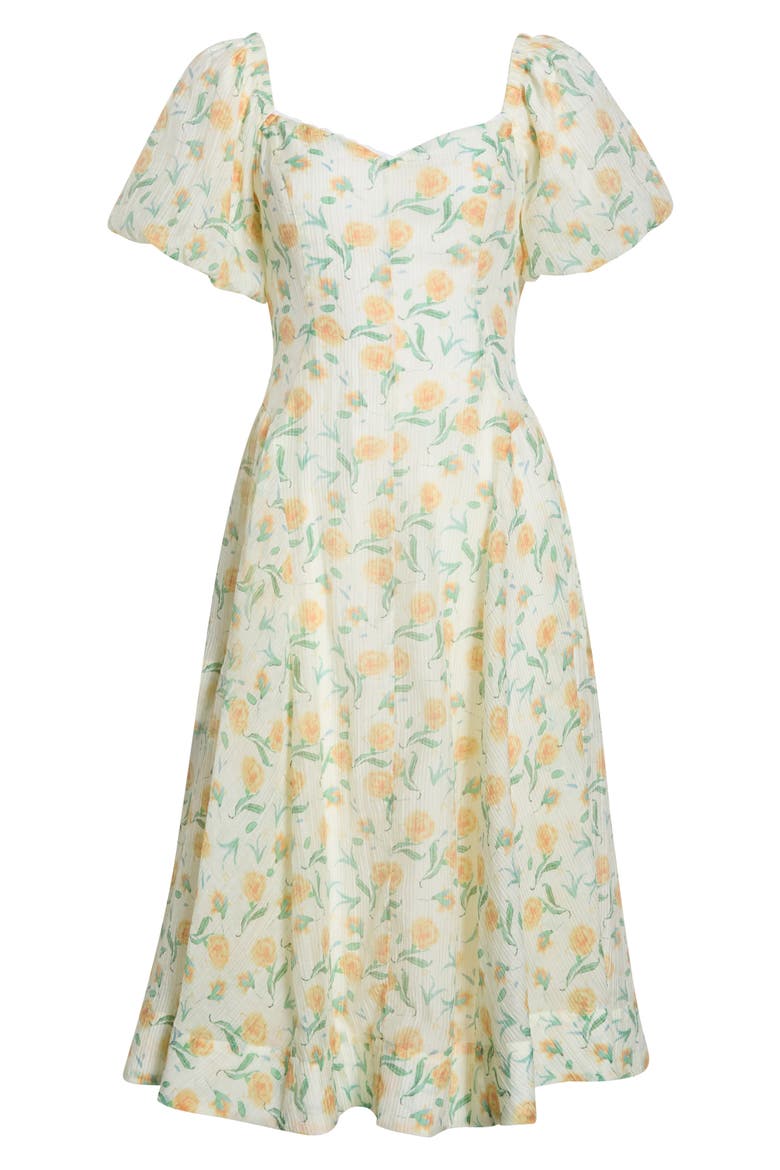 Mayra Puff Sleeve Midi Dress, Alternate, color, YELLOW MULTI FLORAL