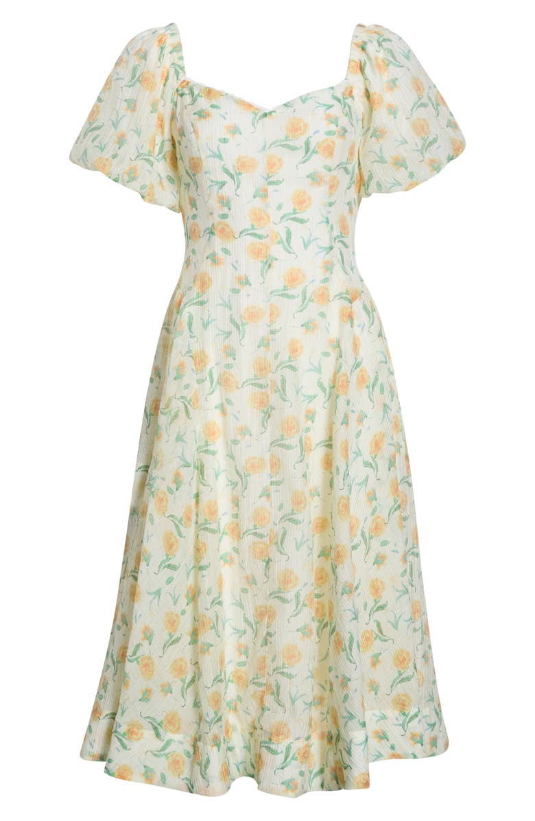 ASTR the Label Mayra Puff Sleeve Midi Dress, Main, color, Yellow Multi Floral