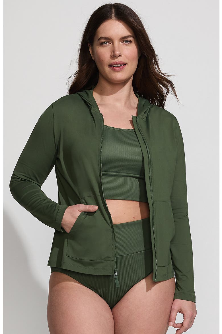 SunShade UPF 50 Hooded Zip Front Rash Guard, Main, color, Rich Olive Green