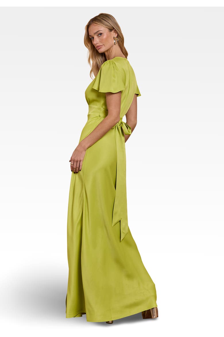 Chelsea Satin V-Neck Bridesmaid Dress, Alternate, color, Lime