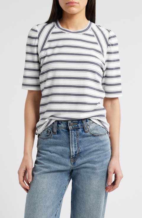Puff Sleeve Stripe Rib Top