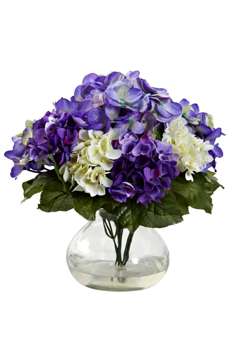 NEARLY NATURAL Mixed Hydrangea with Vase, Main, color, Blue/Purple