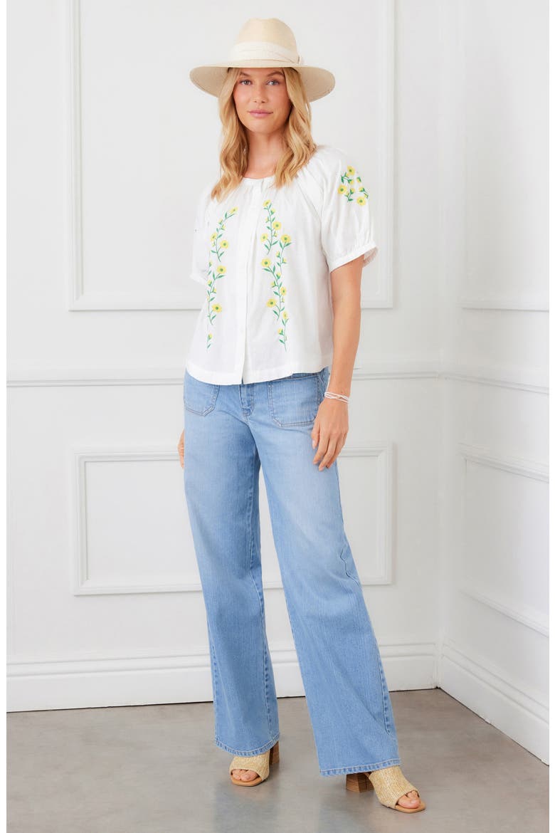 Floral Embroidered Cotton Peasant Top, Alternate, color, WHITE