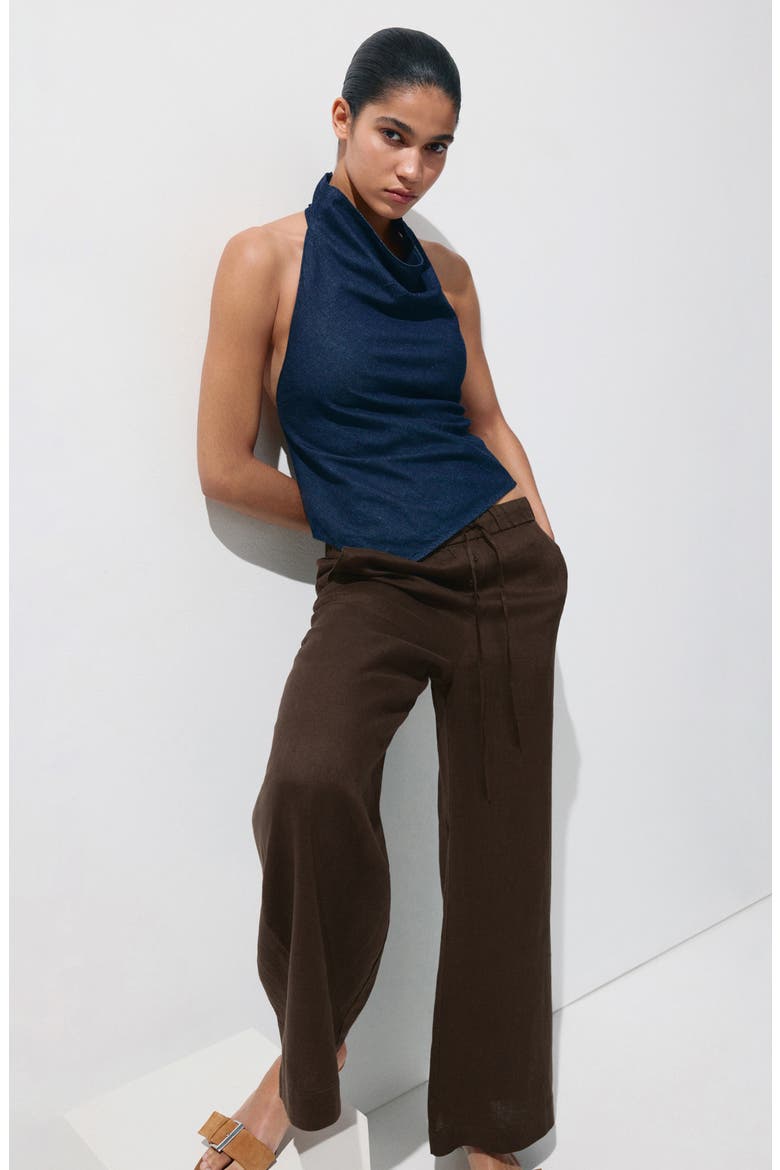 Pull-On Wide Leg Linen Pants, Alternate, color, CHOCOLATE