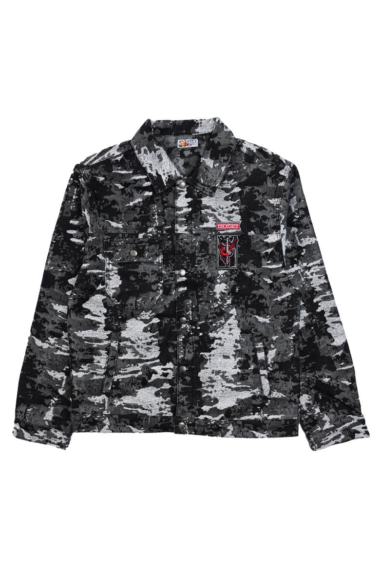 Devil Slayer Camo Jacquard Trucker Jacket, Main, color, BLACK