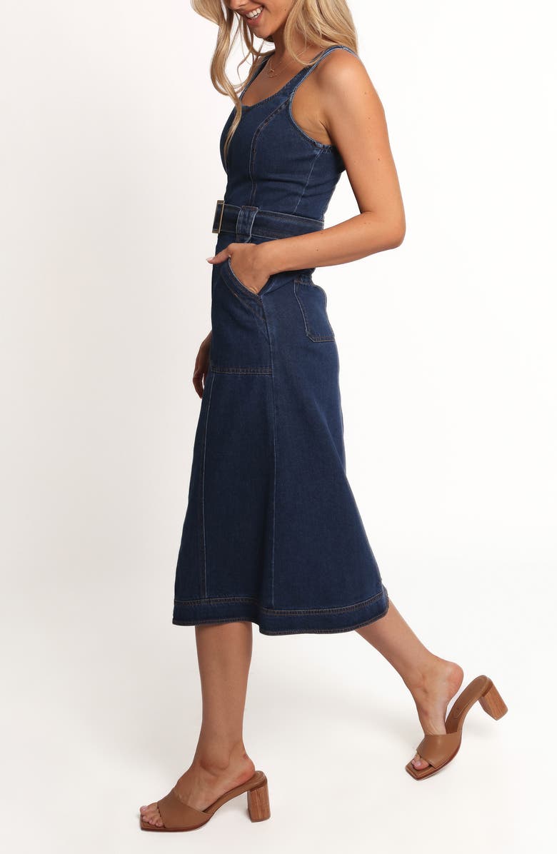 Petal & Pup Carys Sleeveless Belted Denim Midi Dress, Alternate, color, Denim