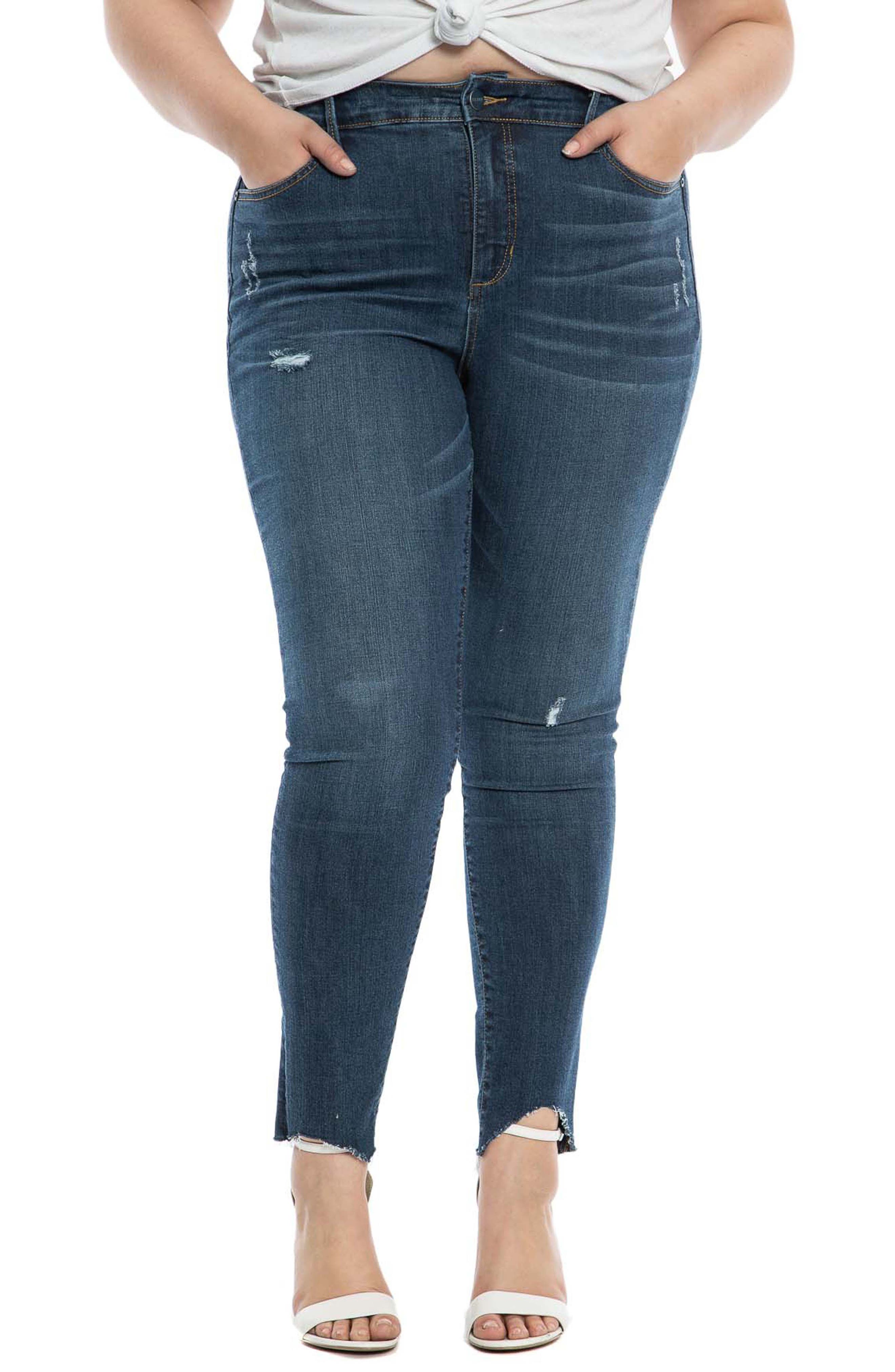 SLINK Jeans Raw Hem High Waist Skinny Jeans